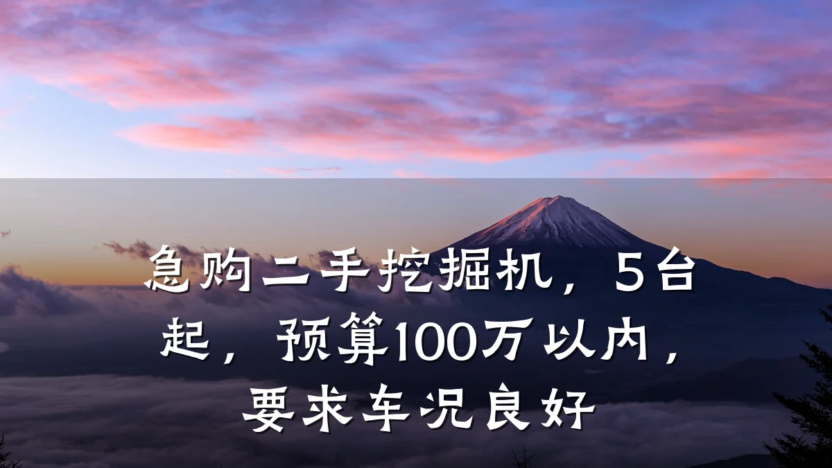 急购二手挖掘机,5台起,预算100万以内,要求车况良好