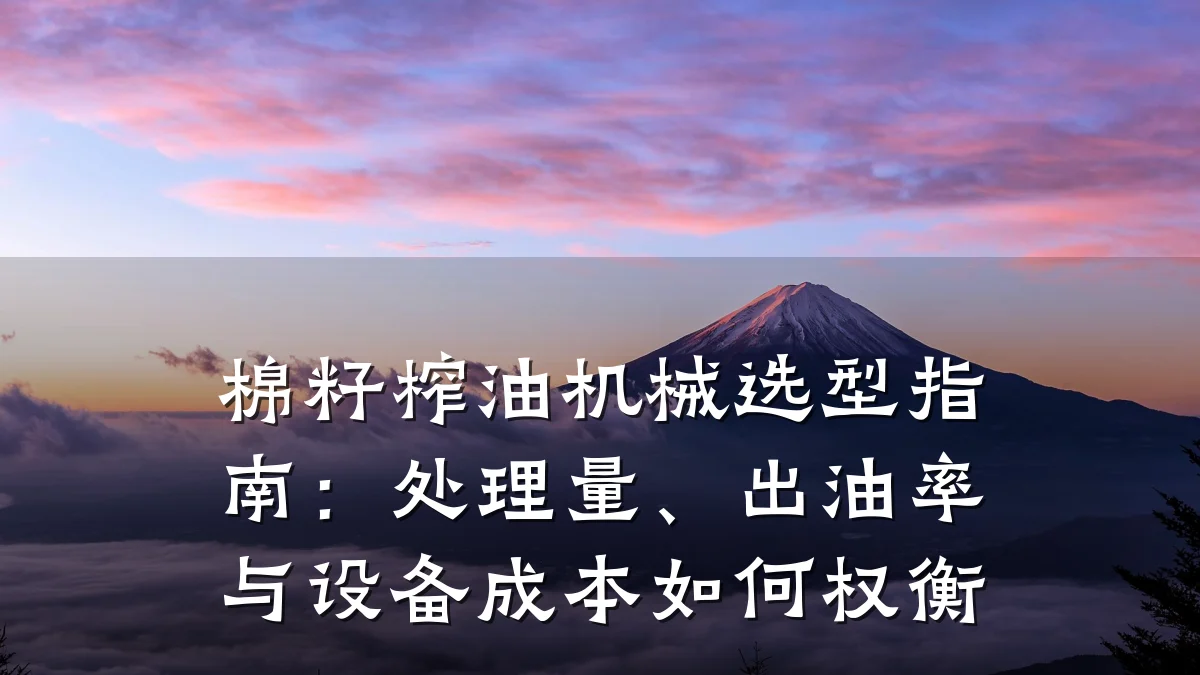 棉籽榨油机械选型指南:处理量、出油率与设备成本如何权衡